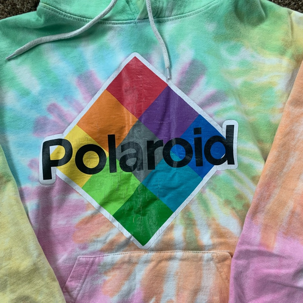 SOLD Polaroid Tie Dye rainbow sweatshirt hoodie size womens medium - Picture 2 of 4